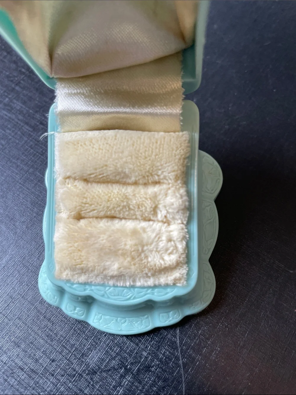 Vintage Art Deco Ring Box Celluloid Plastic Light Blue Embossed Cream Interior